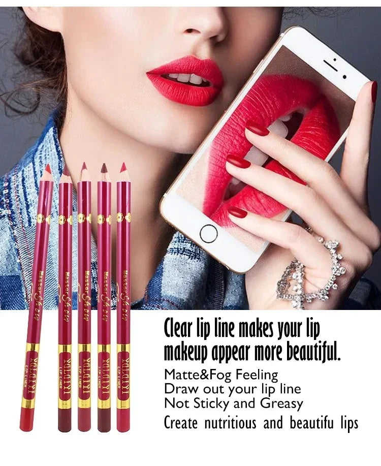 12-Color Waterproof Lip Liner Set | Long-Lasting Foggy Finish