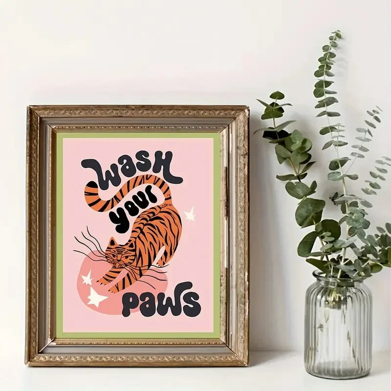 "Wash Your Paws" Funny Tiger Minimalist Canvas Wall Art Print