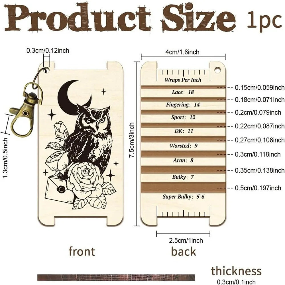 Owl Wood Knitting Needle Gauge & WPI Ruler – Craft Gift