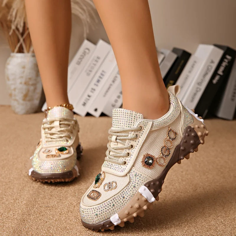 UXST Women's Rhinestone Platform Sneakers | Breathable Mesh