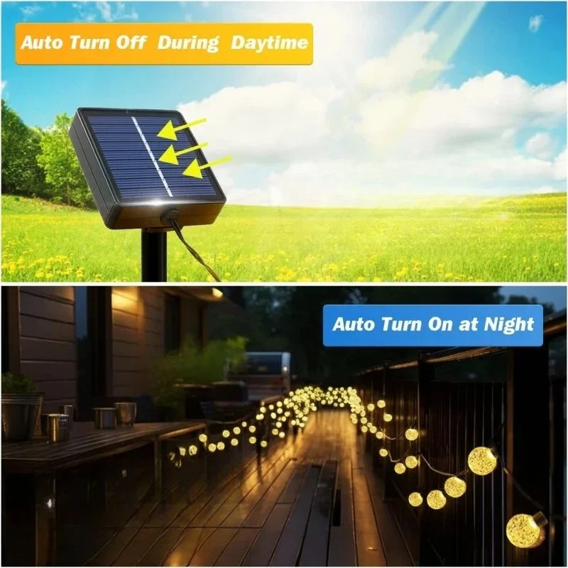 Solar String Lights Outdoor – LED Crystal Bubble Ball, 8 Modes