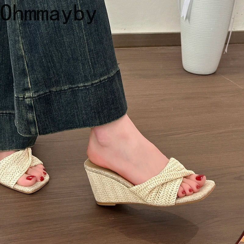 Women's Polka Dot Wedge Slippers – Square Toe Summer Slides