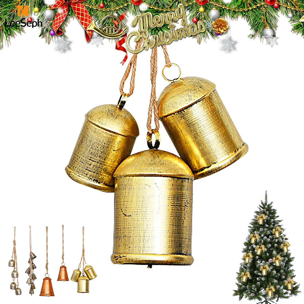 Leeseph Christmas Hanging Bell Ornaments Metal Bells Festive Holiday