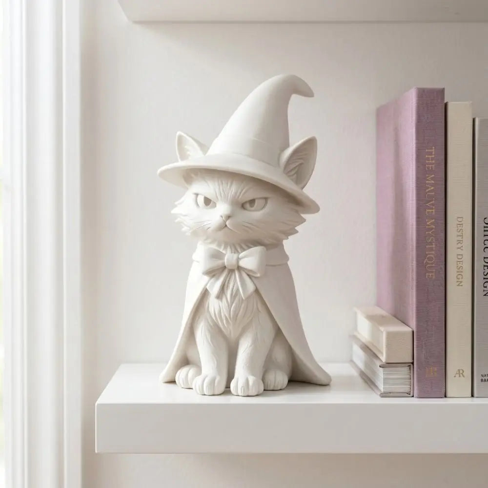 Dark Cat Witch Figurine | 3D Printed Halloween Desktop Sculpture
