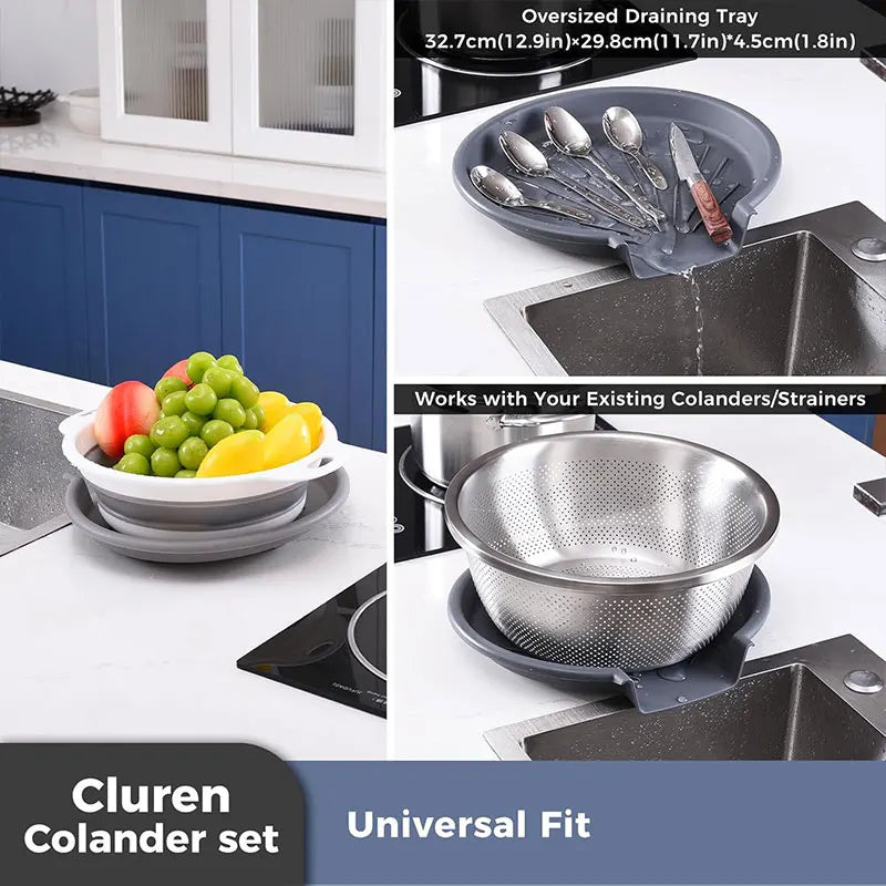 Foldable Colander Strainer Set & Self-Draining Base | 3/4 PCS