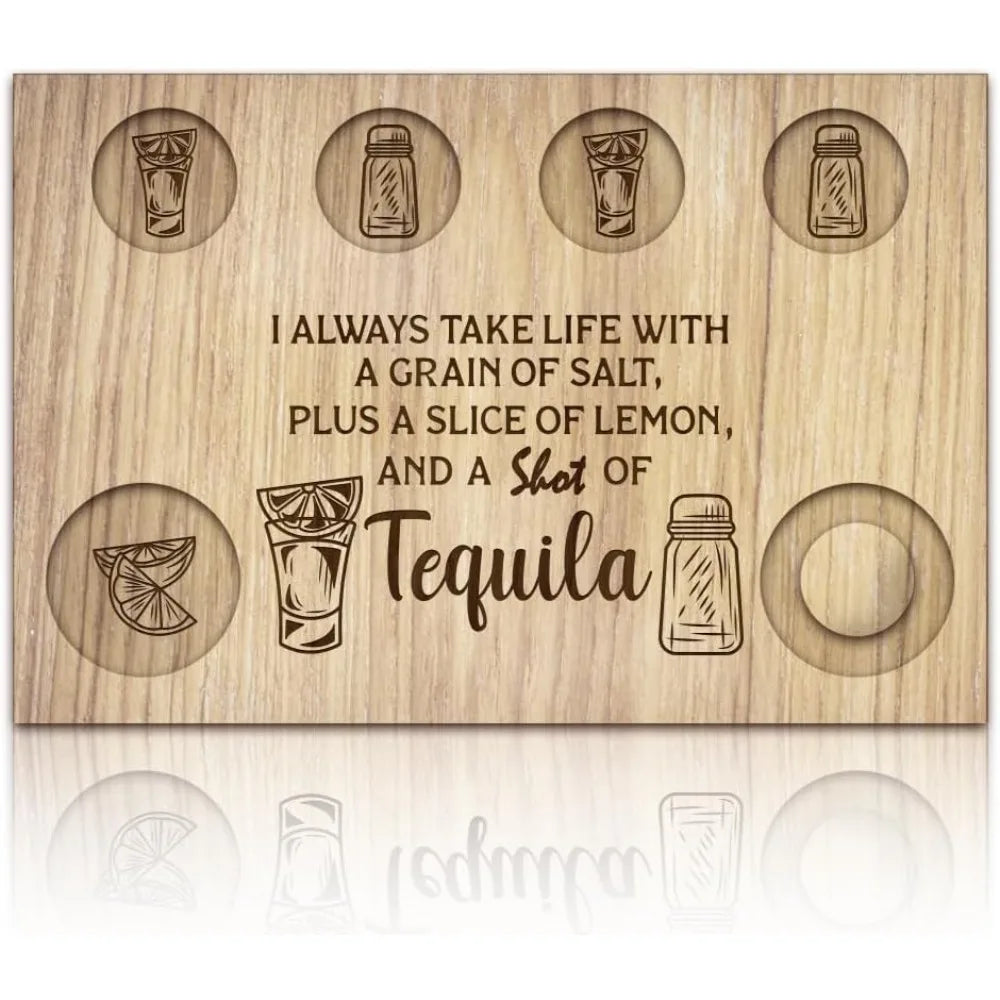 Wooden Tequila Shot Glass Serving Tray | Lemon & Salt Board