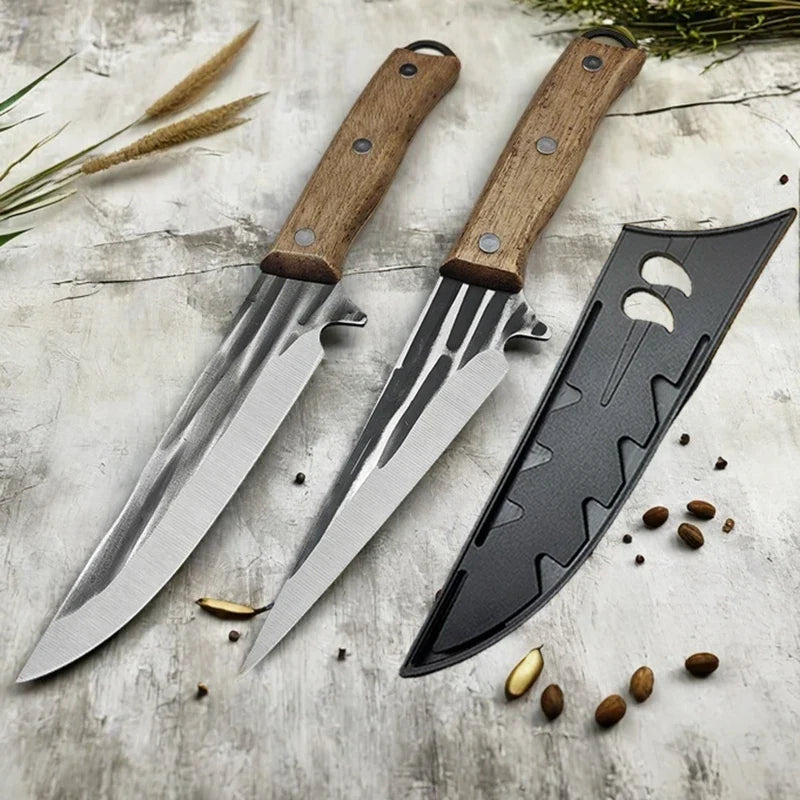 Full Tang Stainless Steel Boning Knife with Sheath & Wood Handle