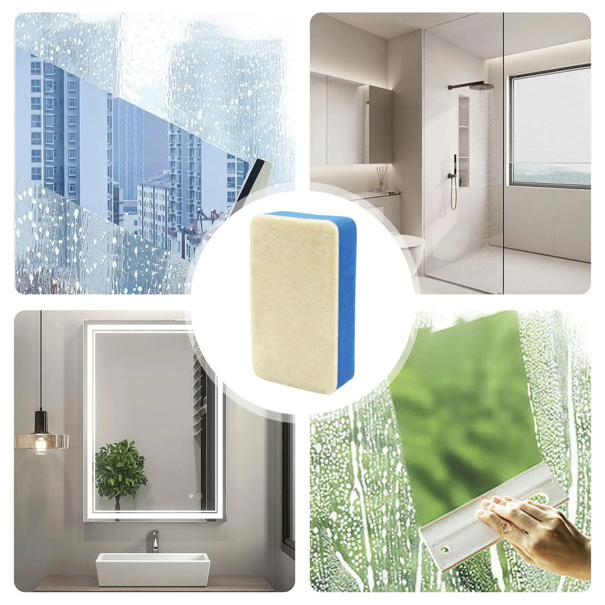 Car Glass Oil Film Cleaning Sponge & Polishing Brush