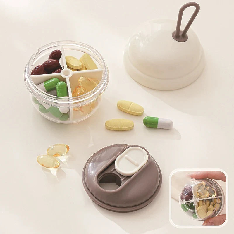 4-Grid Rotating Pill Organizer | Portable Weekly Pill Case