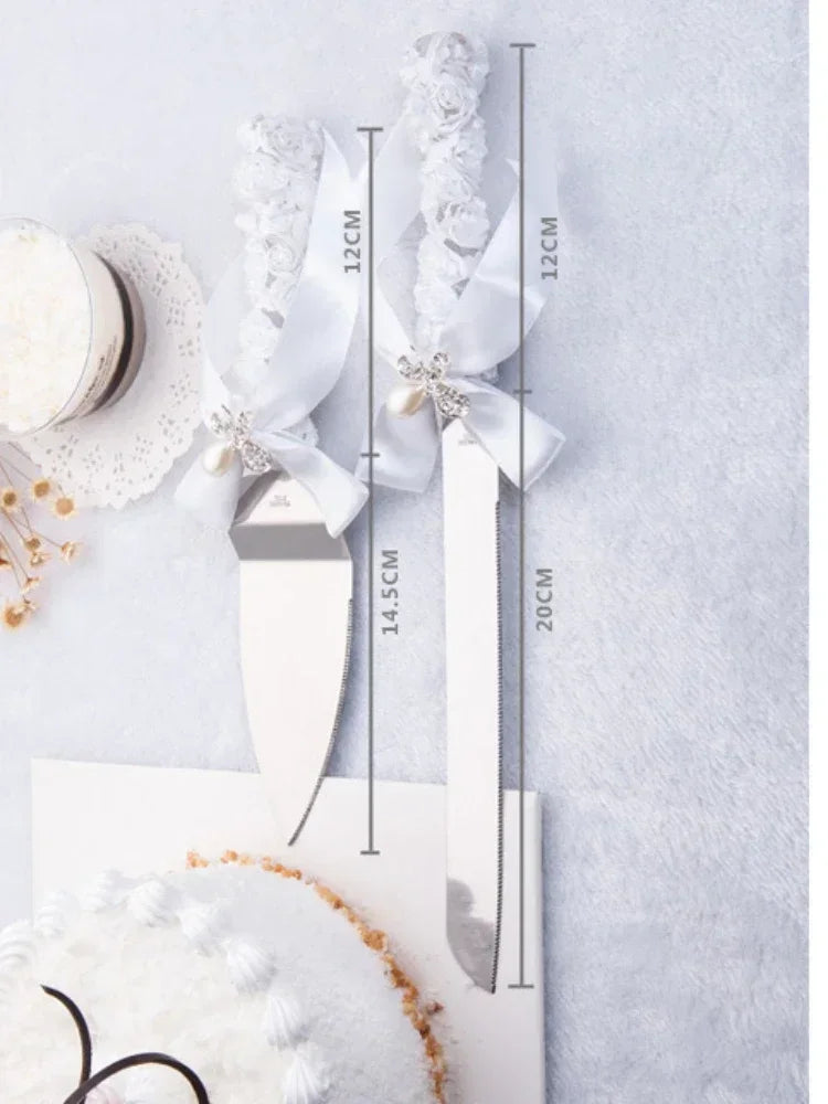 European Knife Fork Cake Spatula Diamond Bow Design Luxurious Wedding