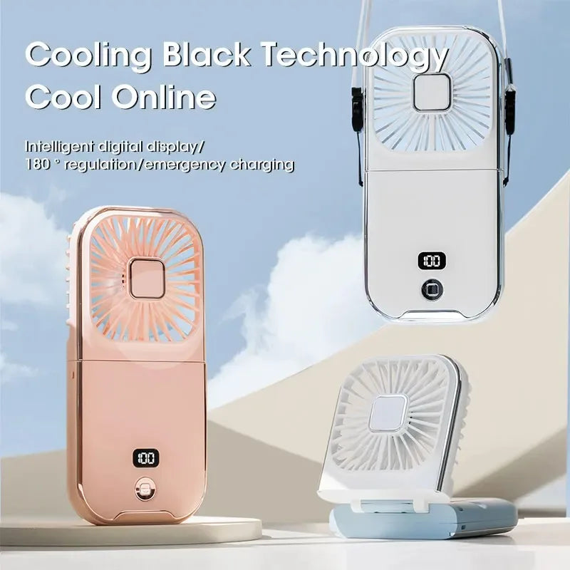 Portable Neck Fan USB Rechargeable Foldable | Phone Holder