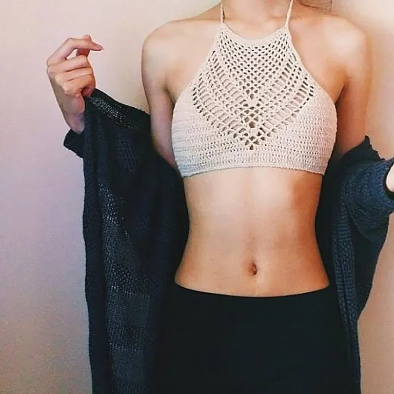 Handmade Crochet Wrap-Neck Bikini Top | Women's Beachwear