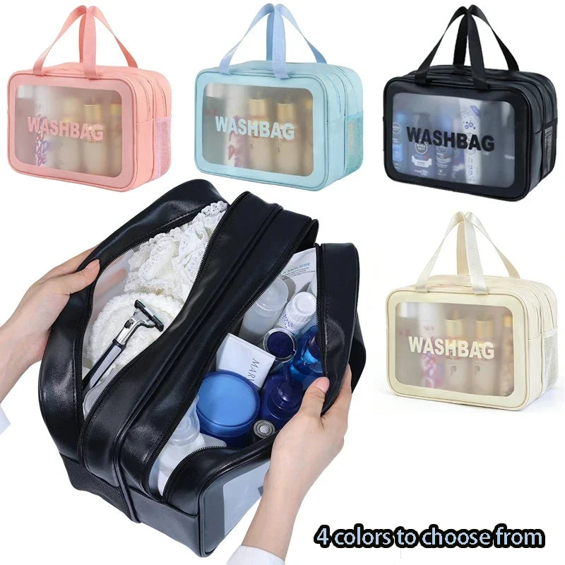 Dry-wet Separation Double Transparent PU Makeup Bag Portable Washing