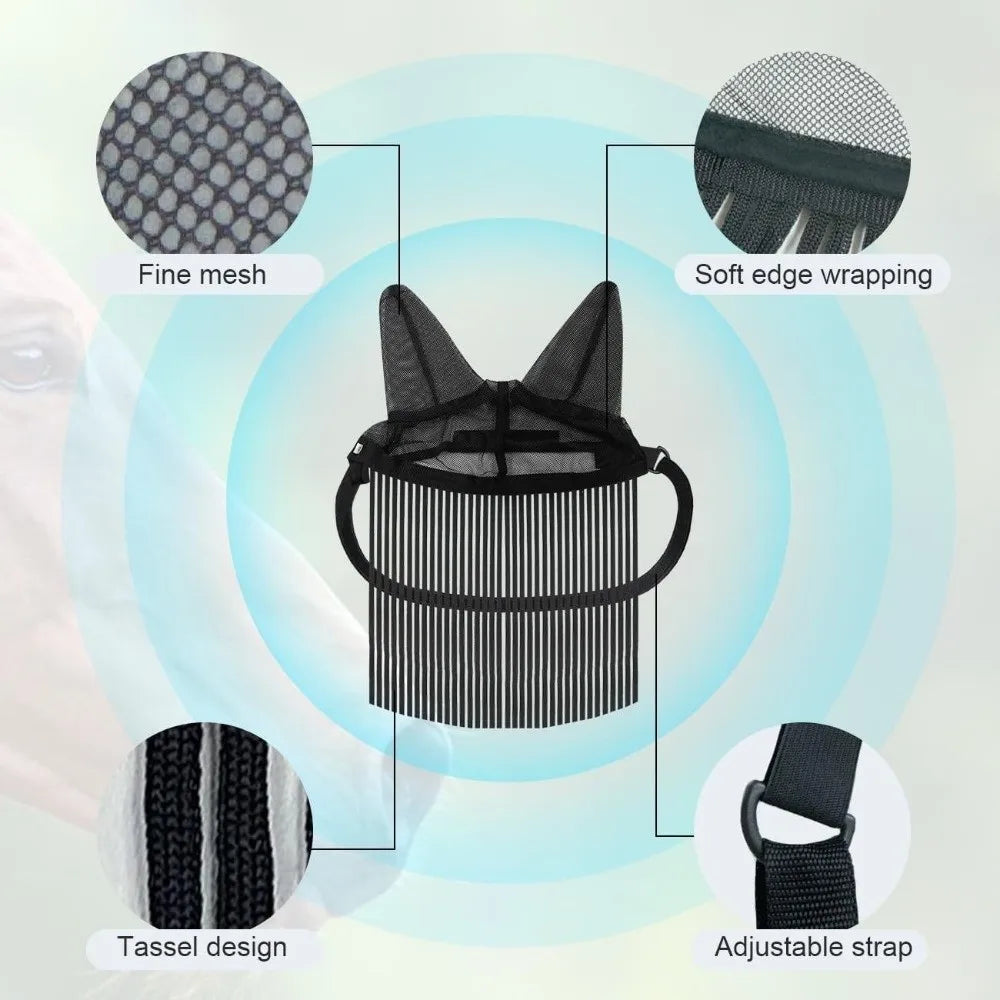Horse Fly Mask with Tassels & UV Protection – Fine Mesh