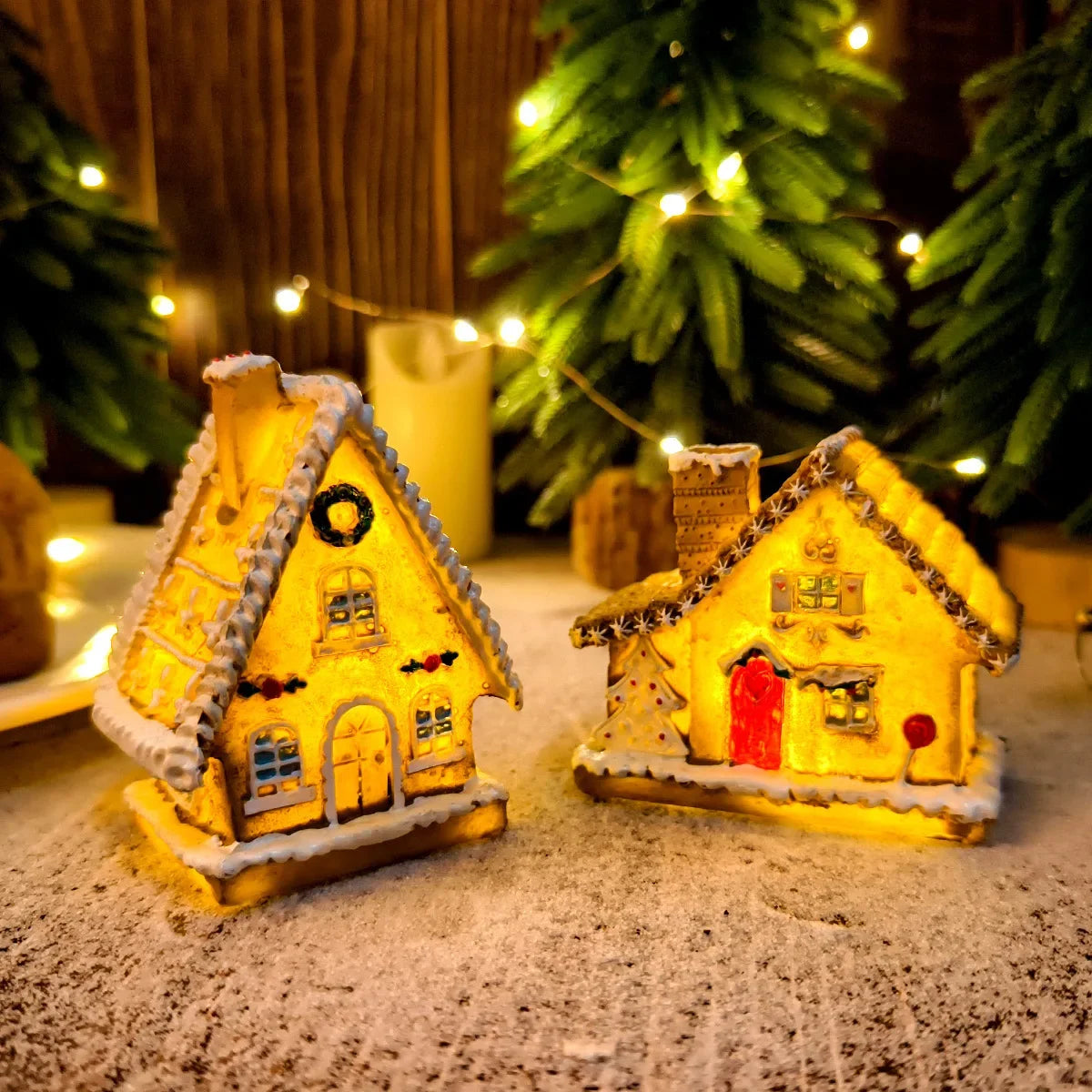 Christmas Resin Small Houses Micro-landscape LED Illuminated House