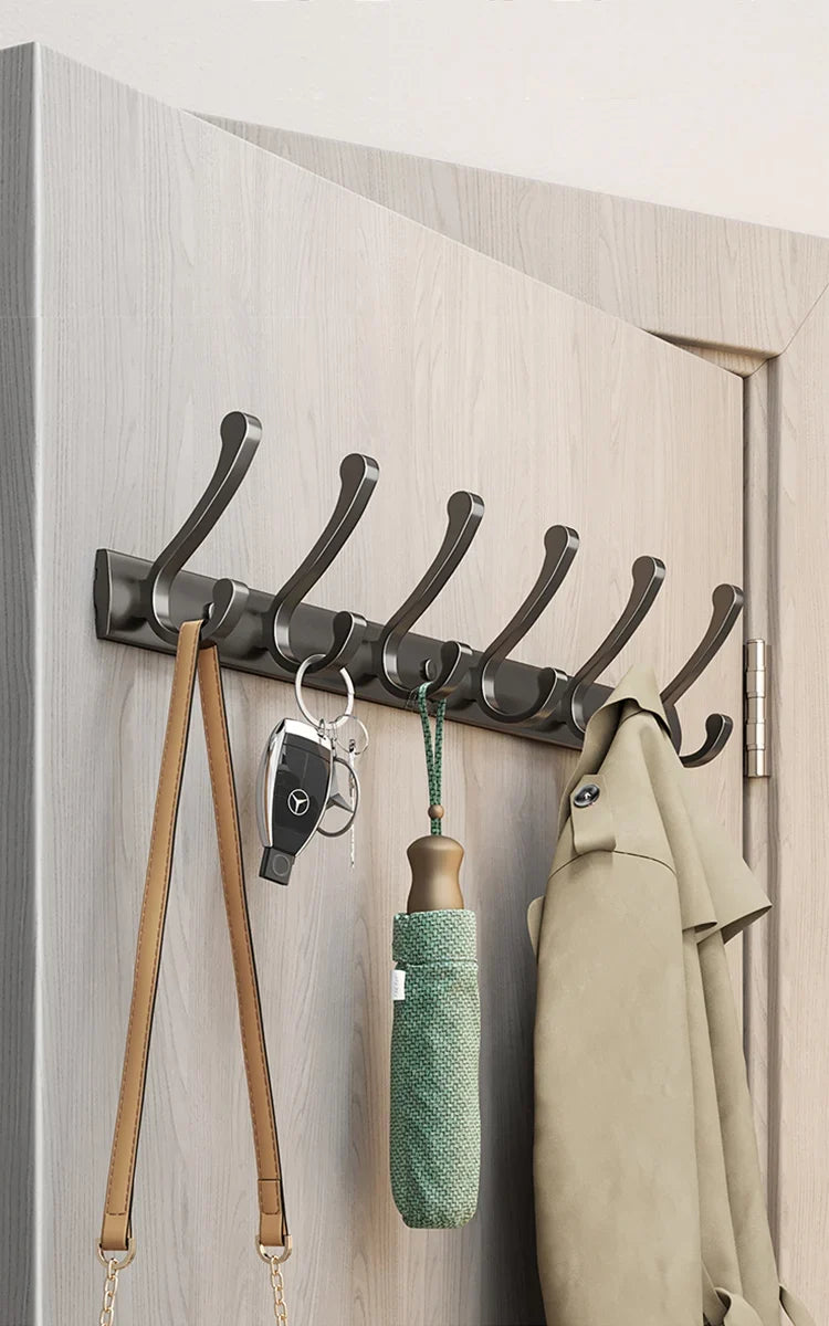 YUNJIEYA 6-Hook Aluminum Wall Rack | Bathroom & Kitchen Hooks