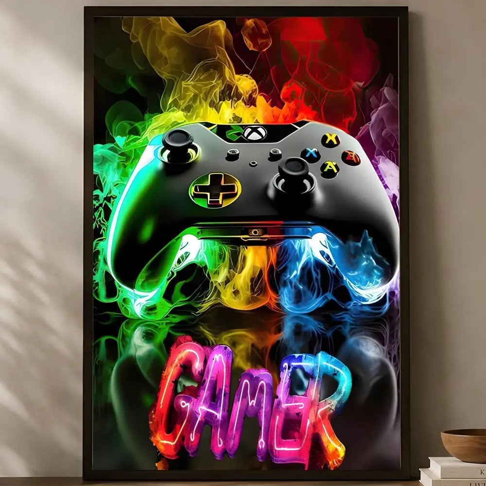 Neon Video Game Poster Self-Stick HD PVC Waterproof Wall Art