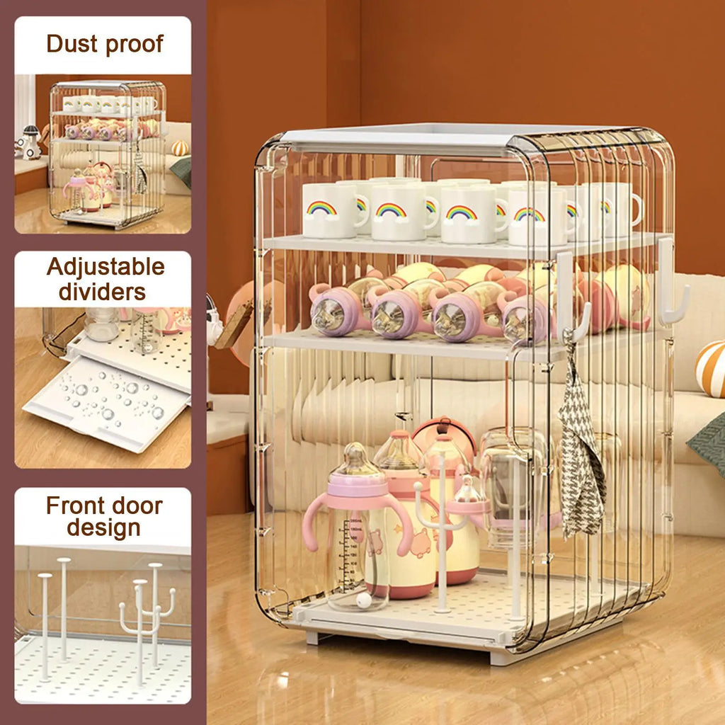 Baby Bottle Storage Organizer Toddler Cutlery Clear Dustproof Holder