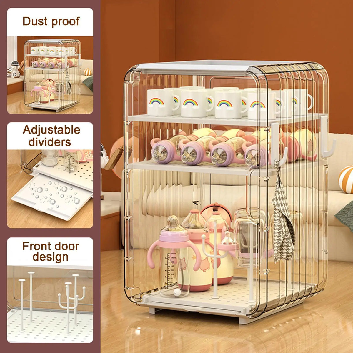 Baby Bottle Storage Organizer Toddler Cutlery Clear Dustproof Holder