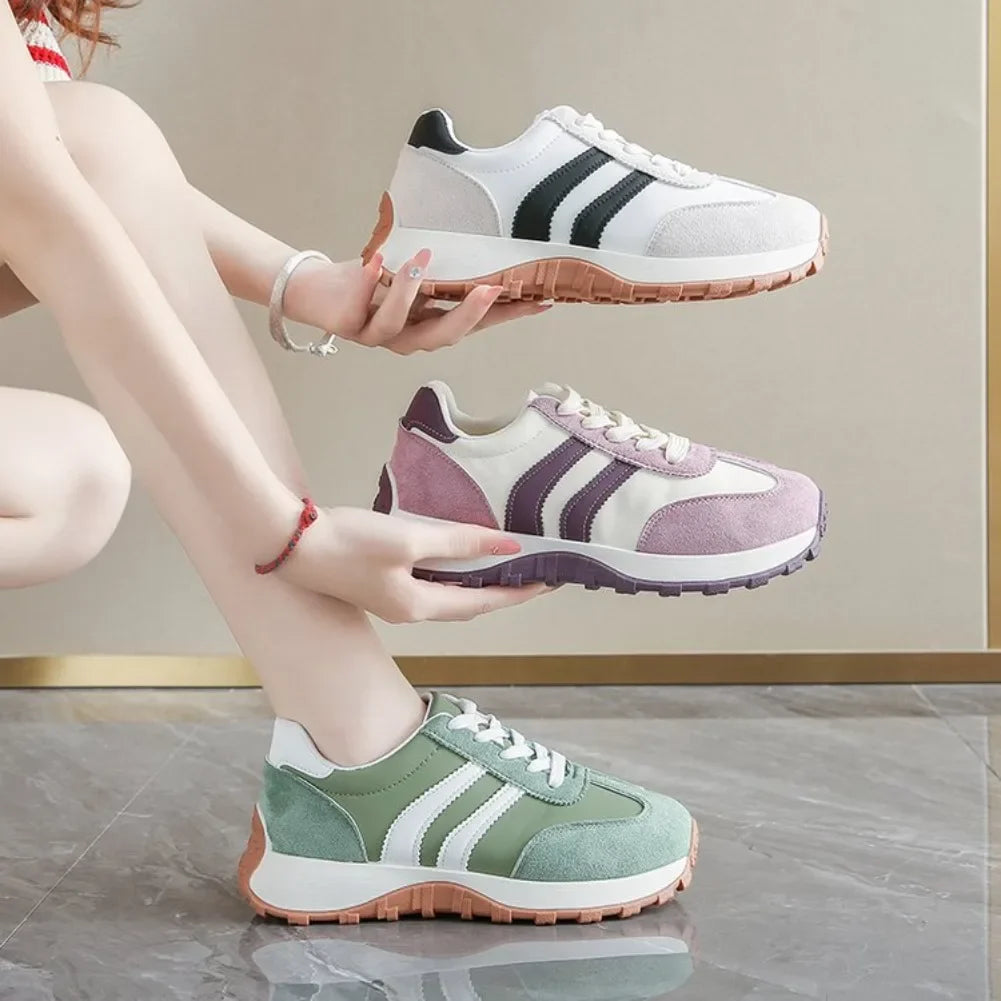 Women's Retro Suede Lace-Up Sneakers – Lightweight Casual Shoes