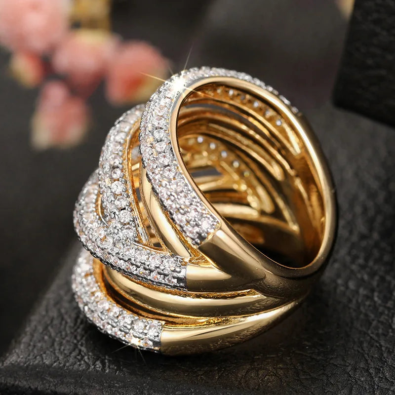 Huitan Multi-Layer Sparkling CZ Ring – Women's Wedding Band