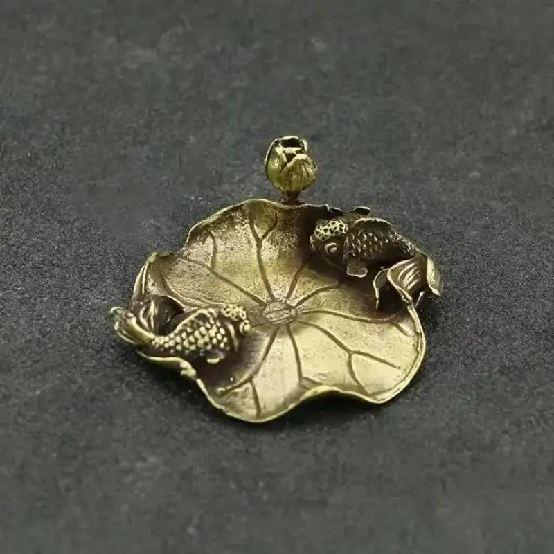 Brass Goldfish Lotus Leaf Incense Holder & Desktop Sculpture