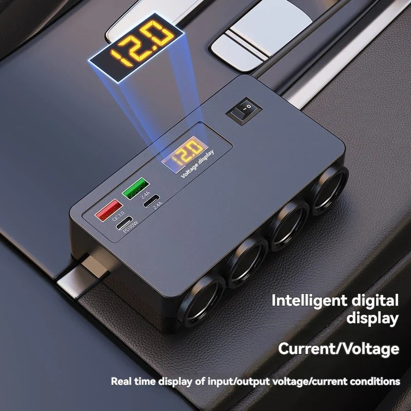 4-Port QC3.0 PD Car Charger 120W Fast Charging Adapter 12–24V