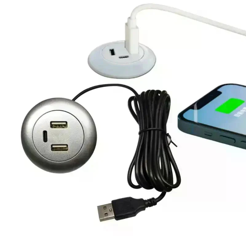 3-in-1 Embedded USB Hub – USB-A & USB-C Desktop Charger
