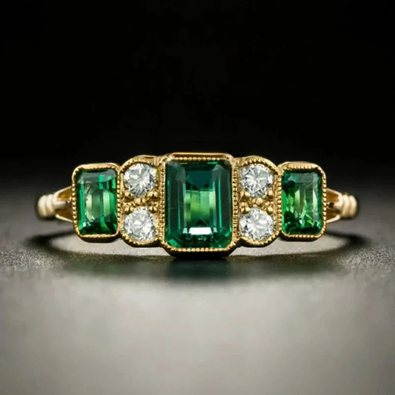 Huitan Vintage Geometric CZ Women's Ring – Gold Tone Party Ring