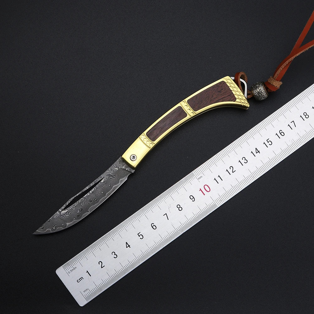 Damascus Steel Folding Pocket Knife – XUAN FENG Wood Handle