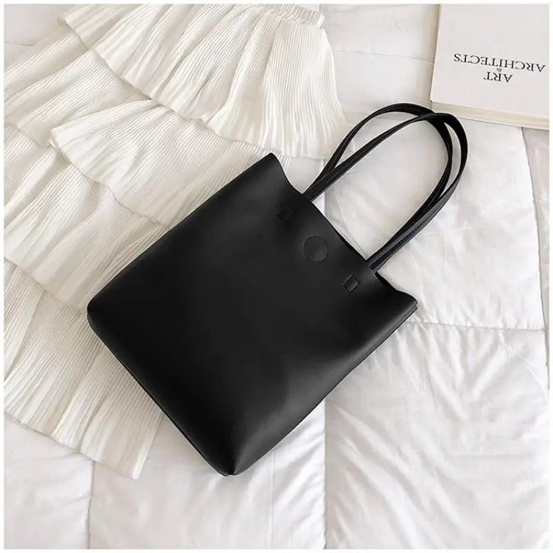 Korean PU Leather Tote Shoulder Bag – Large Capacity for Women