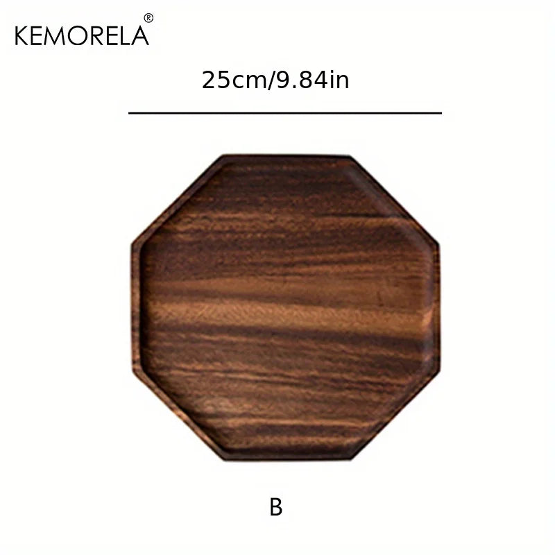 KEMORELA Acacia Wood Serving Tray – Octagonal Dinner & Dessert Plate