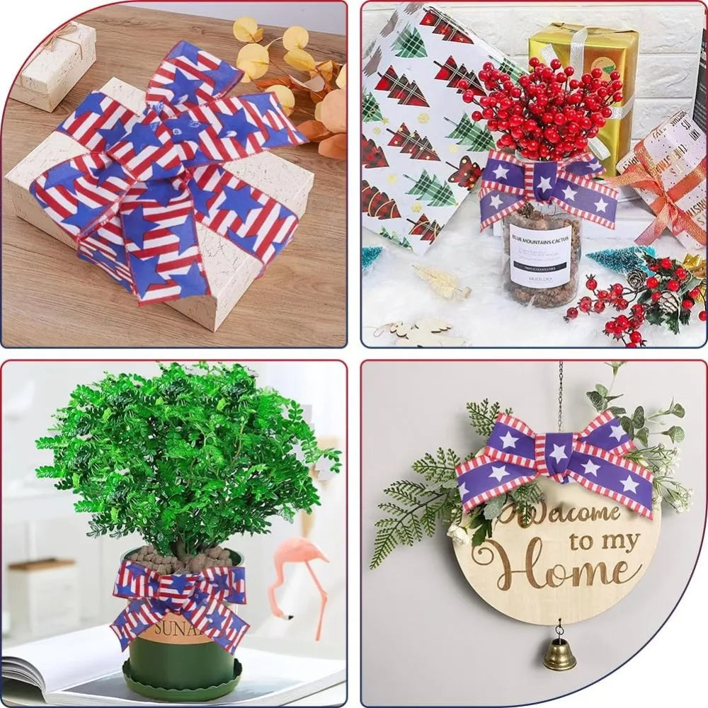 Patriotic Star Ribbon 2 Rolls – Red White Blue Polyester 60mm