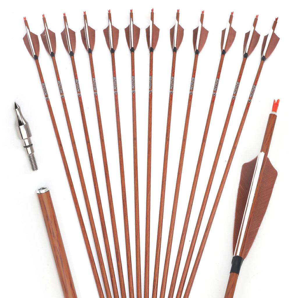 6 Wood Skin Carbon Arrows Spine 400 500 550 600 700 Real Feather