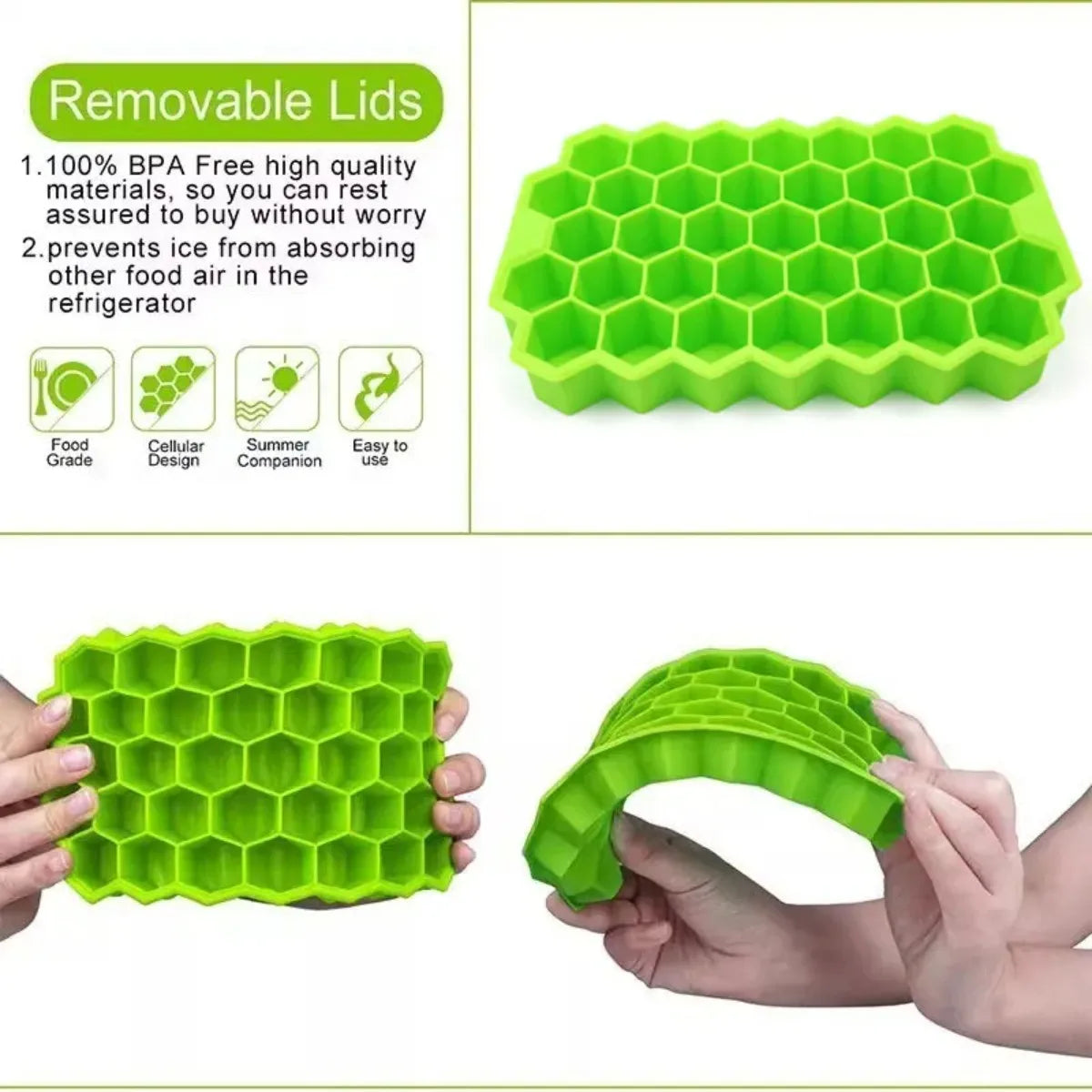 Honeycomb 37-Grid Ice Cube Tray Silicone DIY Mold Lid Not Included