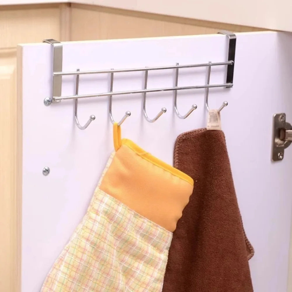 Over The Door 5-Hook Stainless Steel Organizer Rack