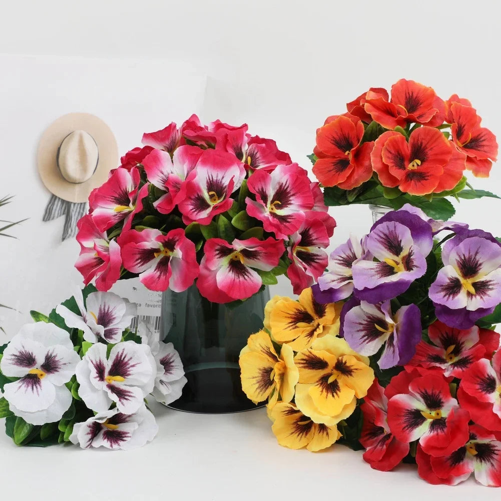 5 Heads Artificial Silk Pansy Orchid Flowers Bouquet Wedding Home