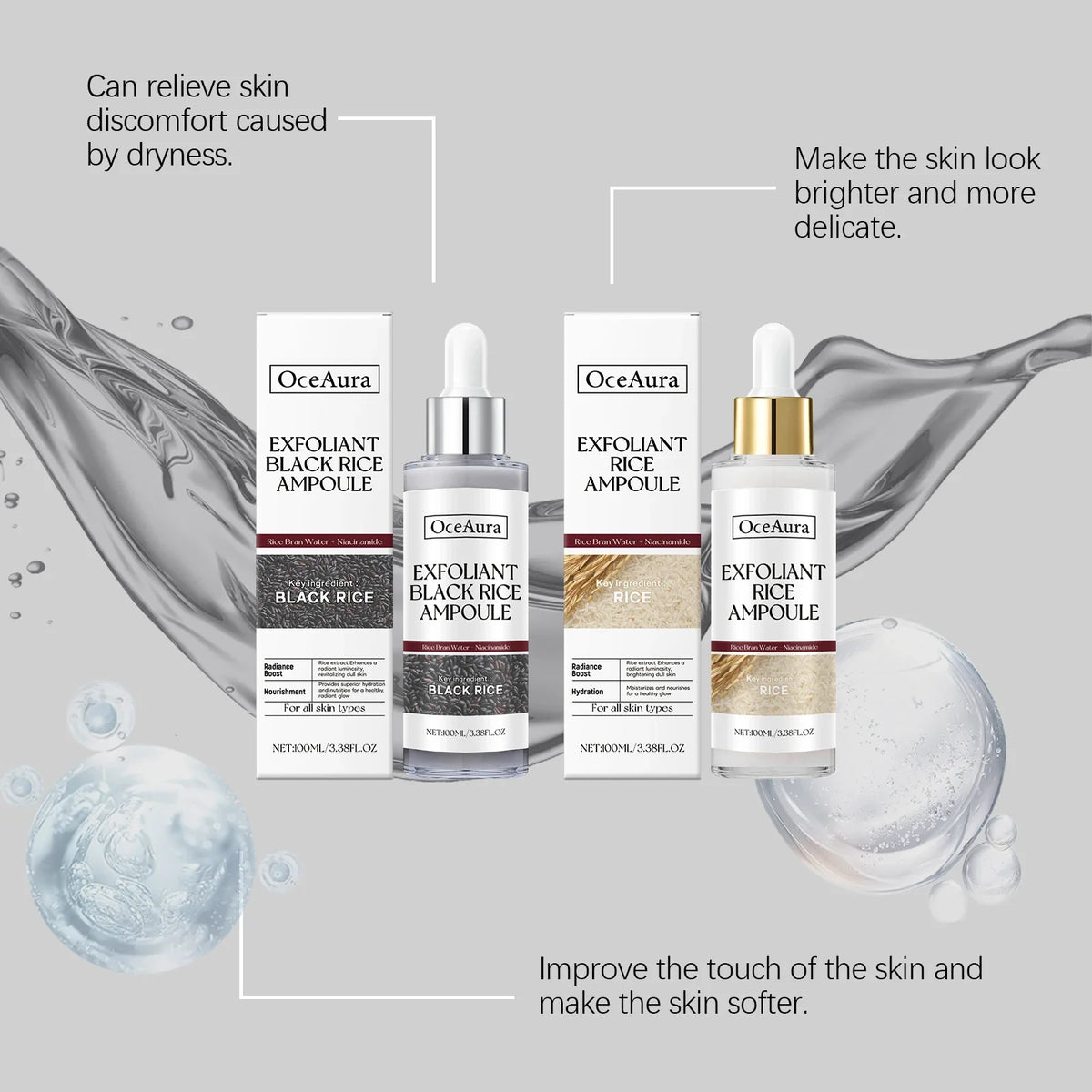OceAura Rice Extract Exfoliating Serum – Hyaluronic Acid 100ml