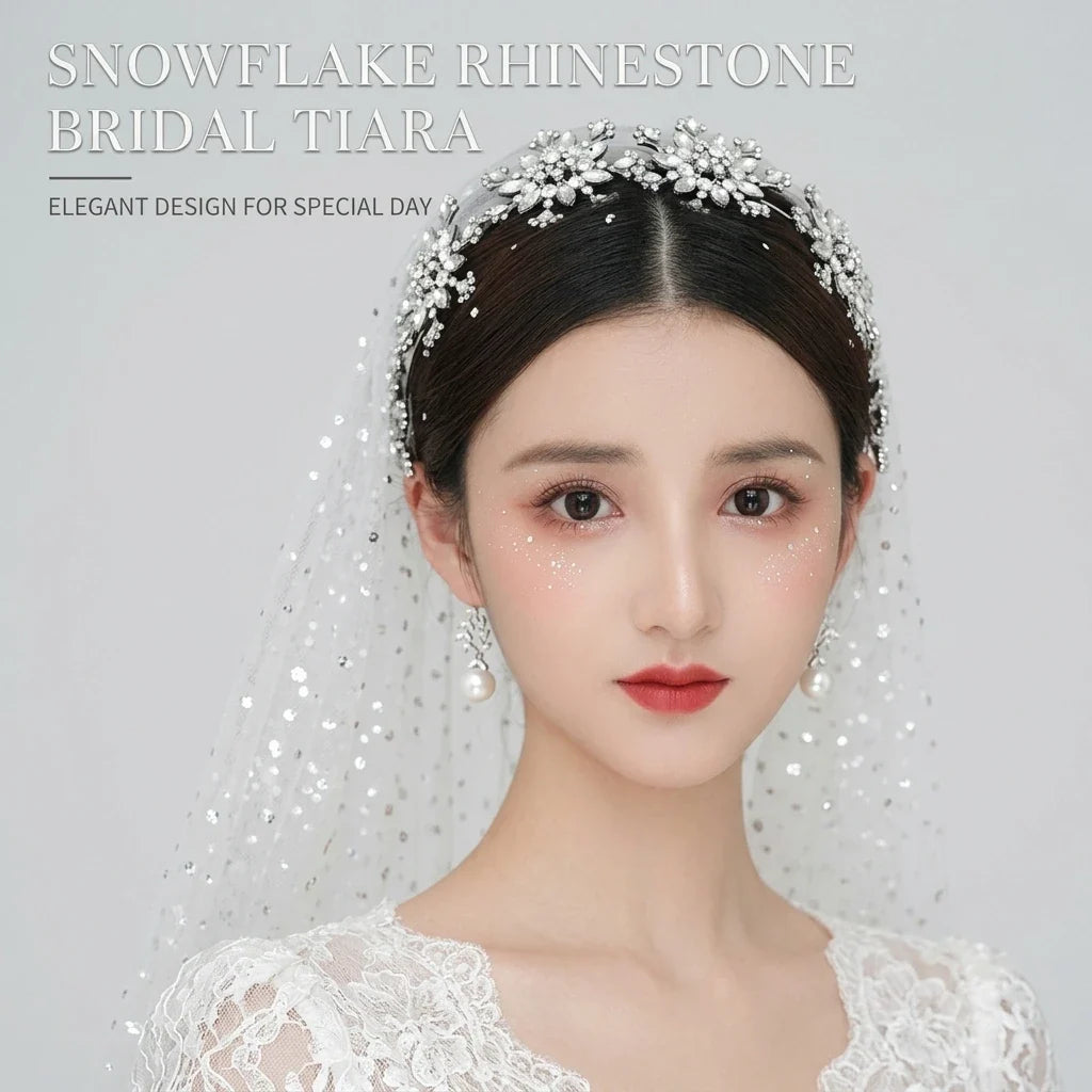 Bridal Rhinestone Snowflake Hairband | Korean Style Wedding Updo