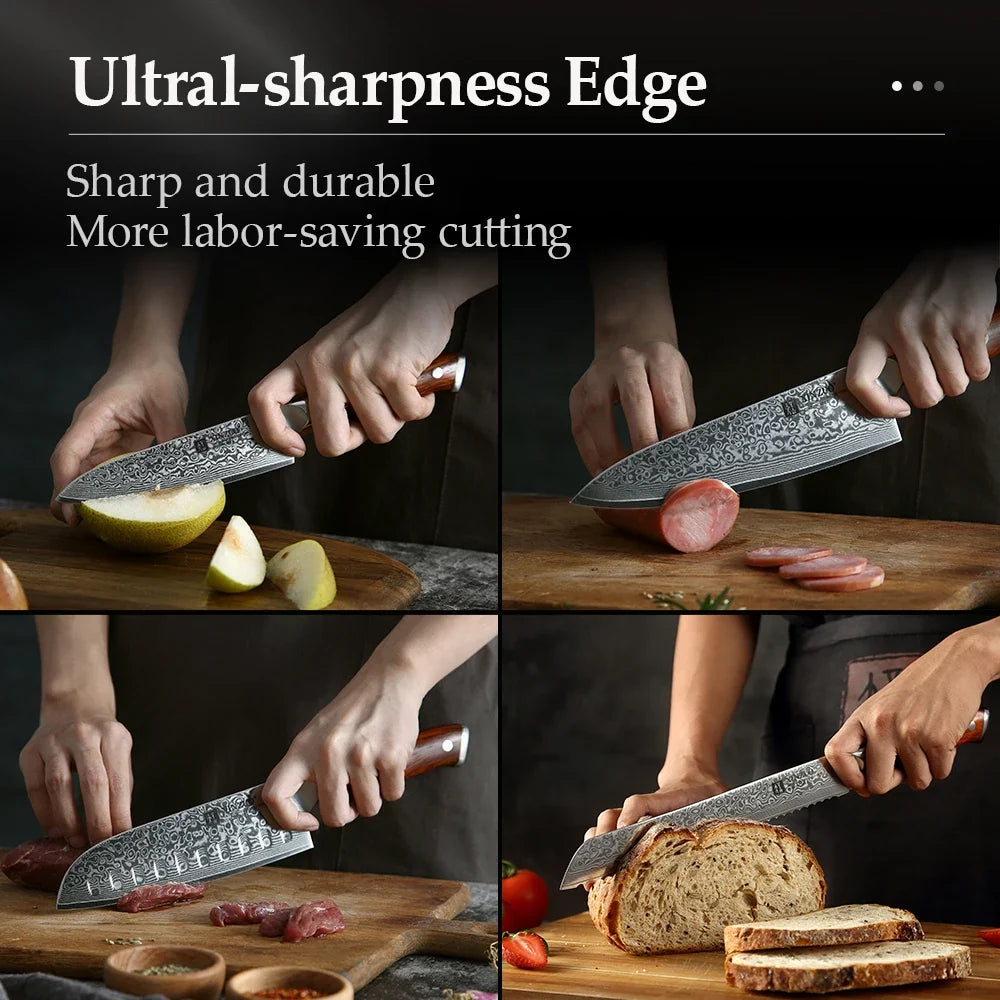 XINZUO 5-Piece Damascus Steel Knife Set | 67-Layer Rosewood