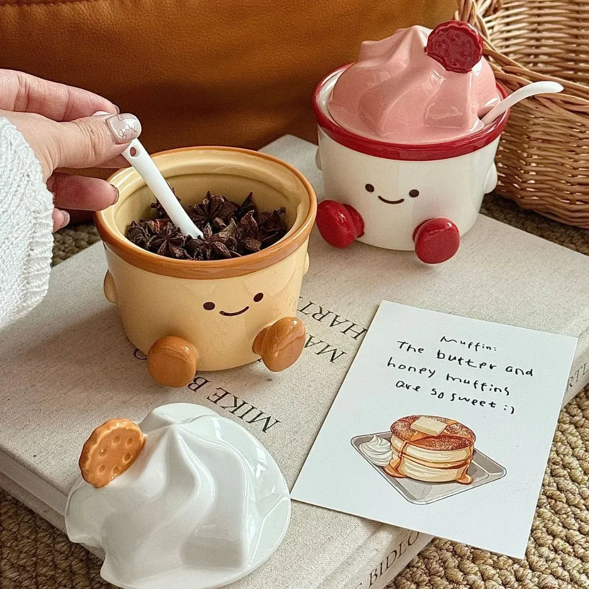 Ice Cream Ceramic Spice Jar | Decorative Condiment Storage Pot