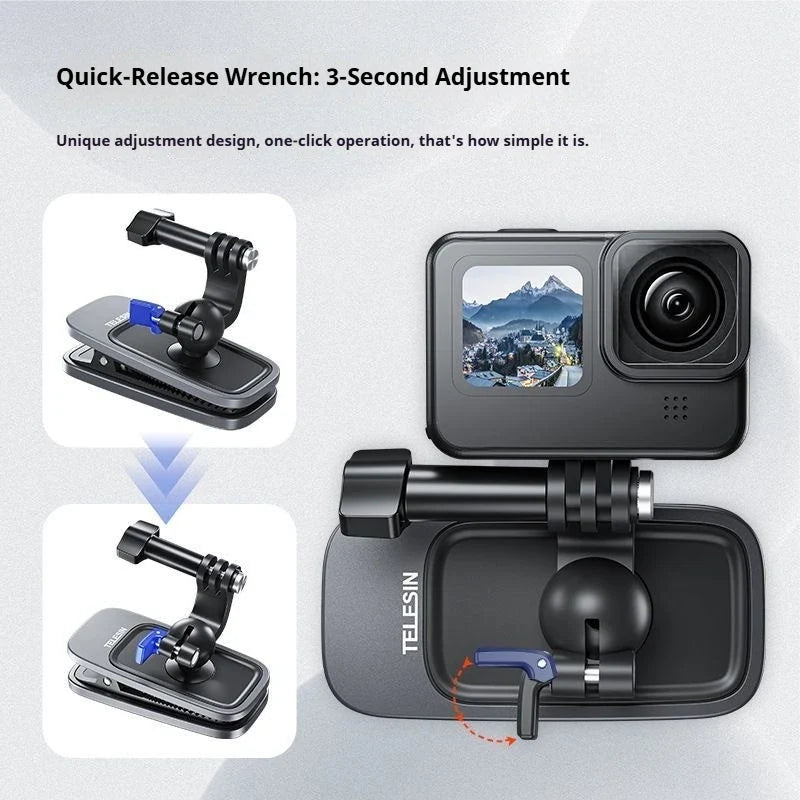 TELESIN 360° Magnetic Backpack Clip Mount – GoPro, DJI, Insta360