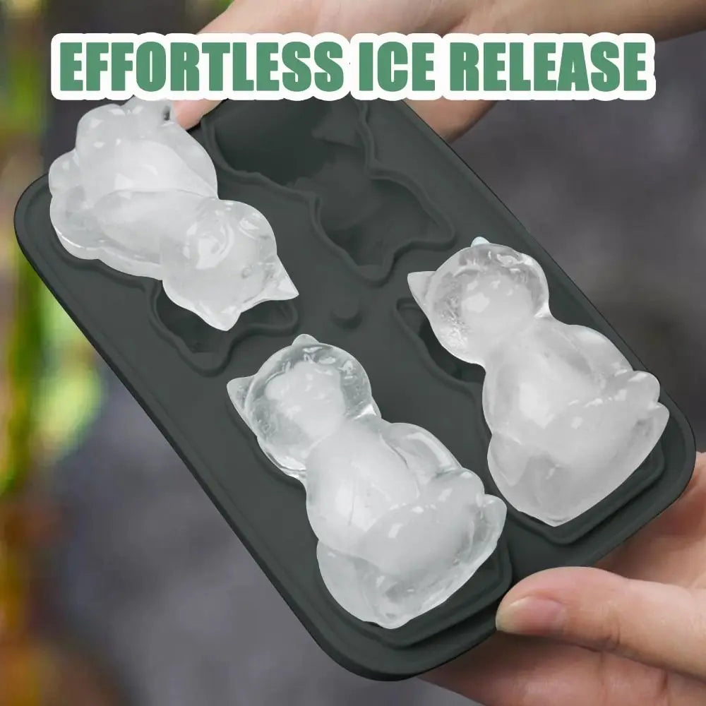 3D Cat Ice Cube Mold | BPA-Free Silicone, 4 Cavities