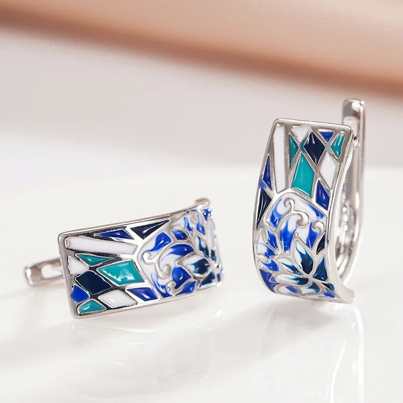 Huitan Blue Flower Hoop Earrings – Dainty Women's Jewelry