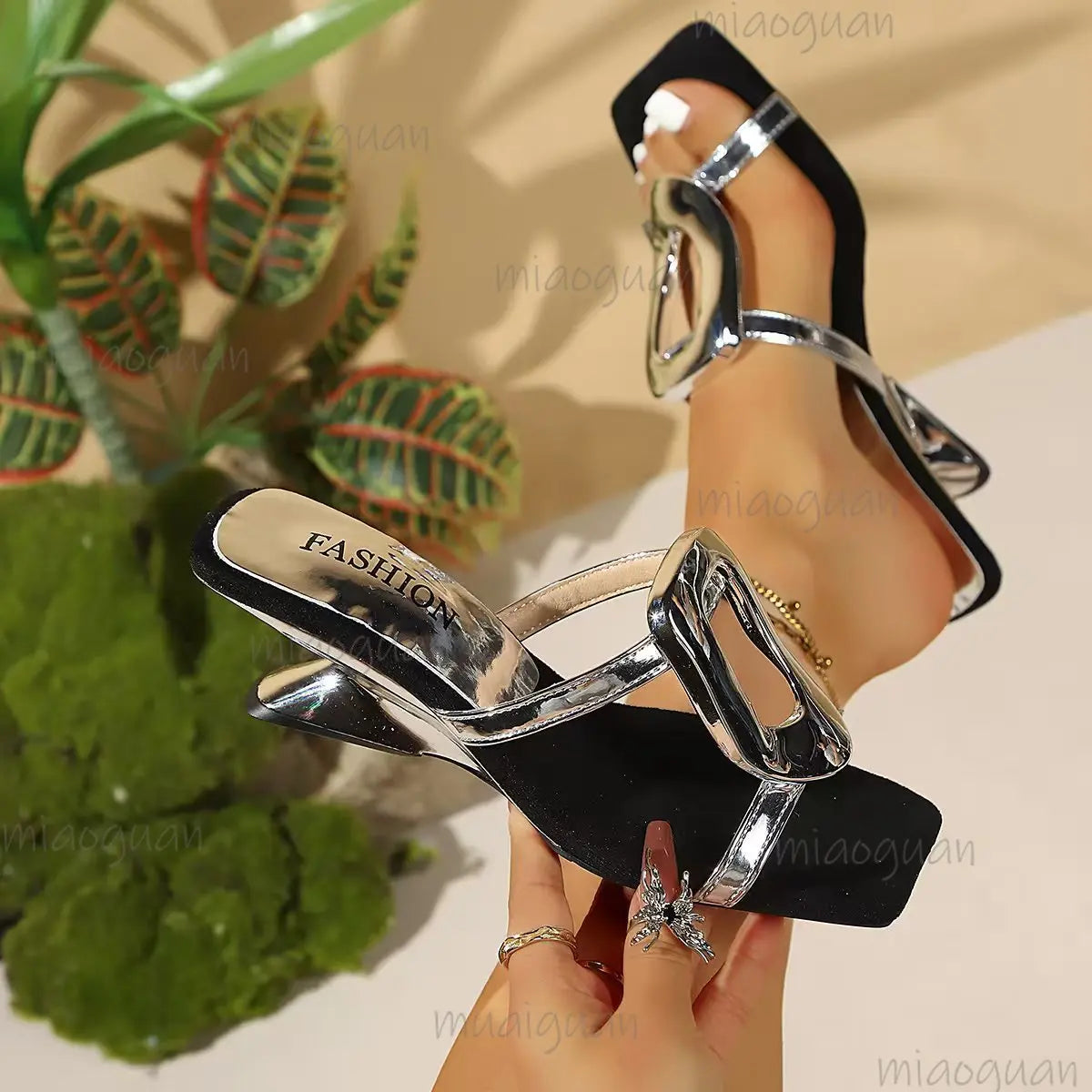 Women's Square Toe High Heel Sandals – Crystal Party Slippers