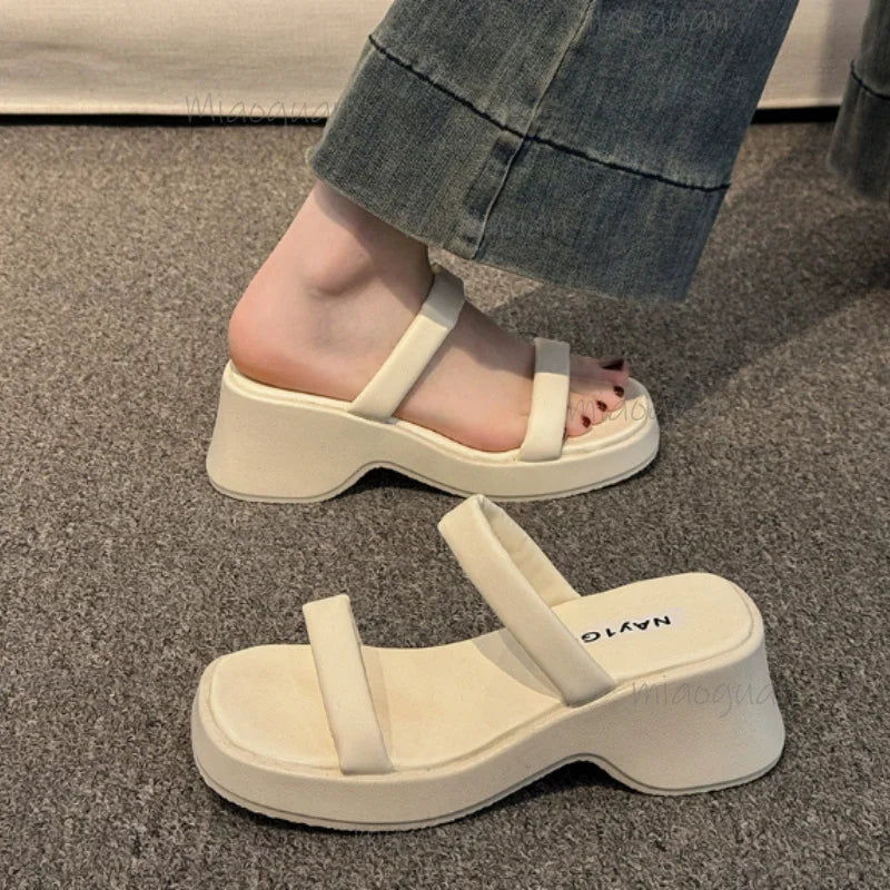 Women's Wedge Slide Slippers – 6.5cm Thick Sole Platform Shoes
