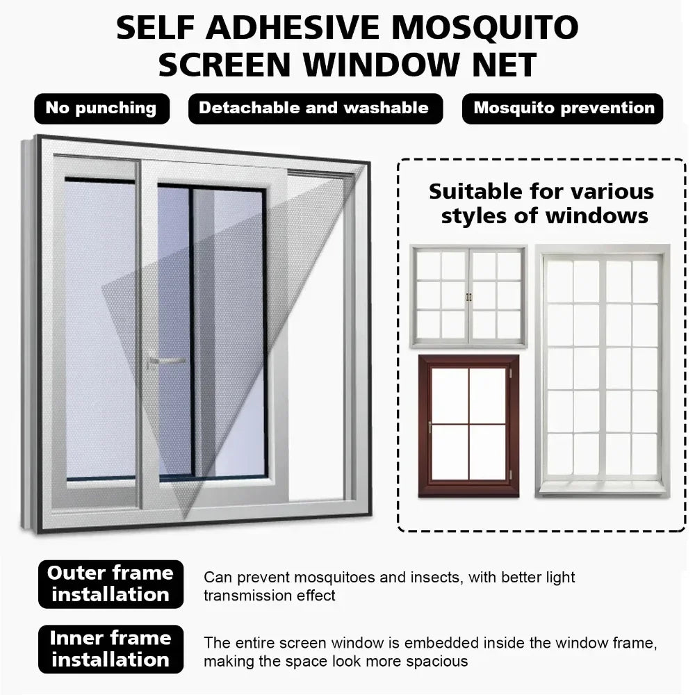 Self-Adhesive Window Fly Screen | DIY Mosquito Net Mesh