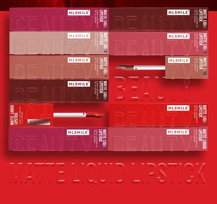 MLSMILE 6-Color Liquid Matte Lipstick – Velvet Satin Gloss