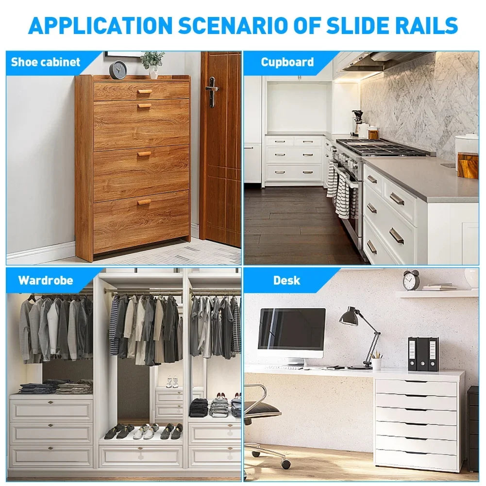 10-Pack 298mm Plastic Drawer Slide Runners – Wardrobe Guide Rails