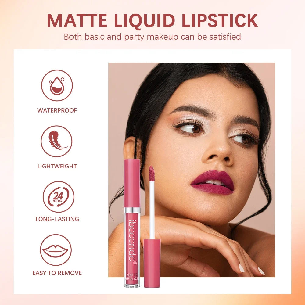 ibcccndc 12-Color Matte Velvet Liquid Lipstick | 12Hr Wear